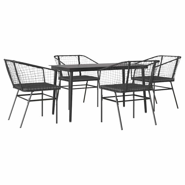 vidaXL Juego de comedor jard&iacute;n 5 piezas cojines rat&aacute;n sint&eacute;tico negro