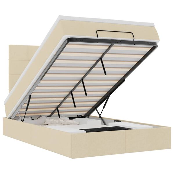 vidaXL Estructura de cama otomana con colch&oacute;n tela crema 120x200 cm
