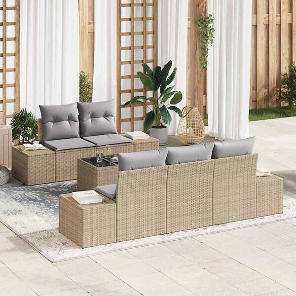 vidaXL Conjunto de sof&aacute; de jard&iacute;n 6 pcs Beige rat&aacute;n sint&eacute;tico