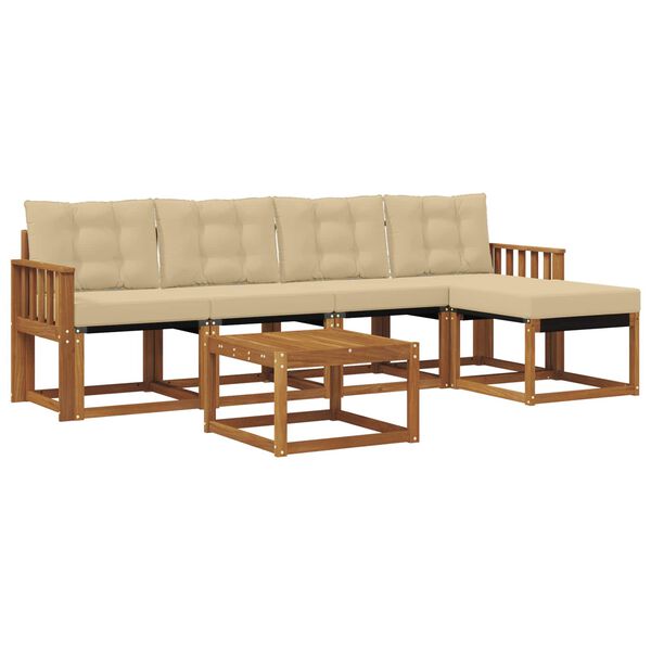 vidaXL Conjunto de sof&aacute;s de exterior con coj&iacute;n 6 pcs Natural y Beige