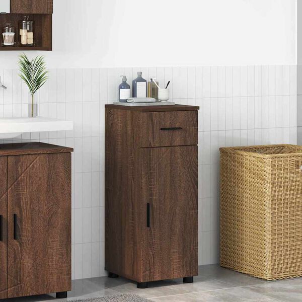 vidaXL Gabinete de Ba&ntilde;o con caj&oacute;n Roble Marr&oacute;n 30 x 35 x 80 cm