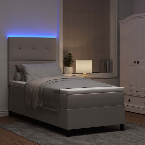 vidaXL Cama tipo Box Spring con colch&oacute;n con LED Taup&eacute; 90 x 190 cm tela