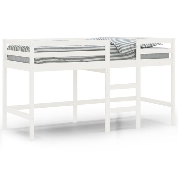 vidaXL Cama alta de ni&ntilde;os escalera madera maciza pino blanco 90x200 cm