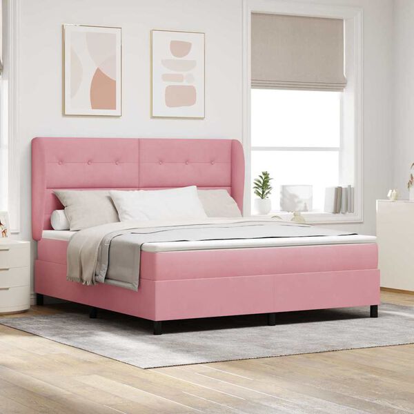 vidaXL Cama tipo Box Spring con colch&oacute;n Rosa 200 x 180 cm Poli&eacute;ster