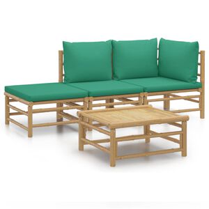 vidaXL Set de muebles de jard&iacute;n 4 piezas bamb&uacute; con cojines verde