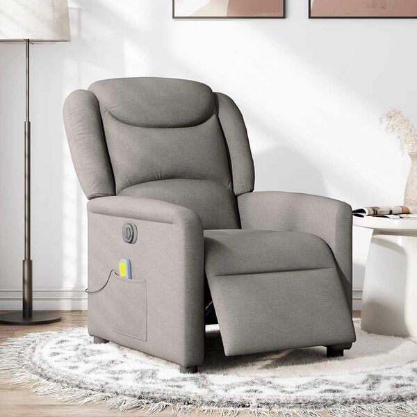 vidaXL Sill&oacute;n reclinable de masaje el&eacute;ctrico tela gris taupe