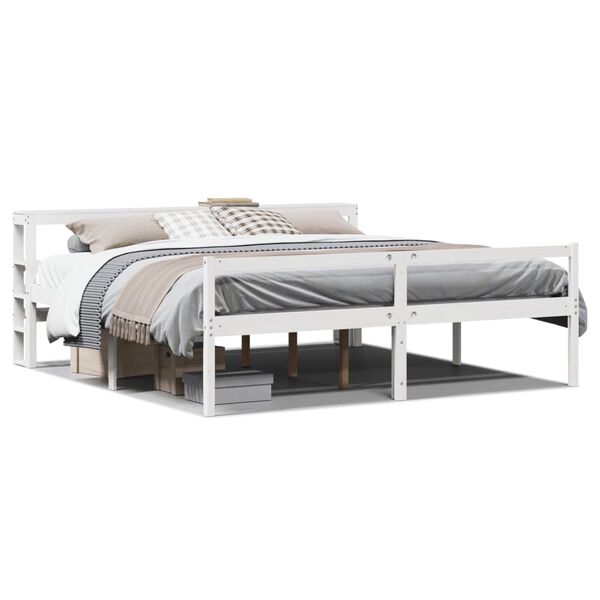 vidaXL Cama personas mayores cabecero madera maciza blanco 200x200 cm