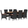 vidaXL Set de comedor de jard&iacute;n 9 pzas y cojines rat&aacute;n sint&eacute;tico negro