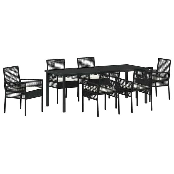 vidaXL Conjunto de Comedor de Jard&iacute;n 7 pcs Negro rat&aacute;n sint&eacute;tico
