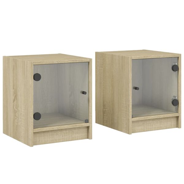 vidaXL Mesitas noche con puertas vidrio 2 uds roble Sonoma 35x37x42 cm