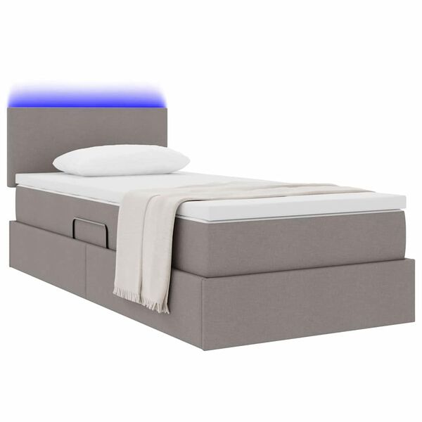 vidaXL Cama con almacenamiento y LED con LED Taup&eacute; 90 x 200 cm tela