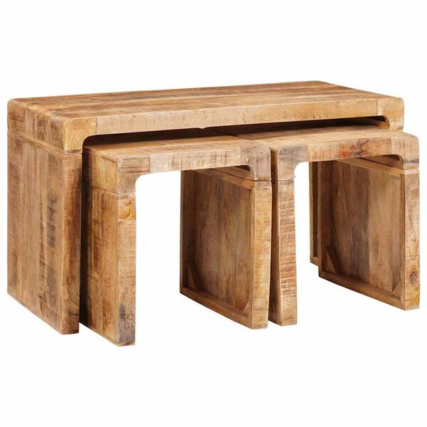 vidaXL Mesa Nido 3 pcs Marr&oacute;n Madera de mango maciza