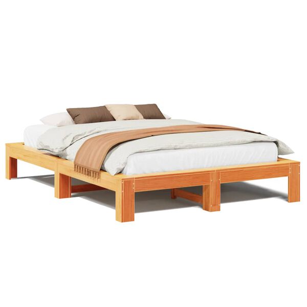 vidaXL Cama sin colch&oacute;n madera maciza de pino marr&oacute;n cera 160x200 cm