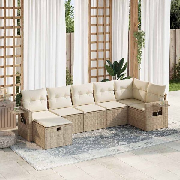 vidaXL Set sof&aacute;s de jard&iacute;n 7 piezas y cojines rat&aacute;n sint&eacute;tico beige