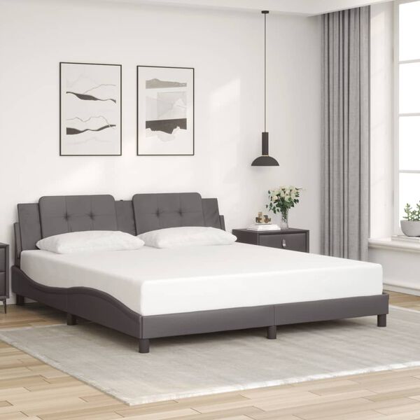 vidaXL Estructura de cama con LED sin colch&oacute;n Zadar gris 180x200 cm