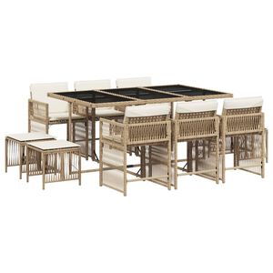 vidaXL Set comedor de jard&iacute;n 11 pzas con cojines rat&aacute;n sint&eacute;tico beige