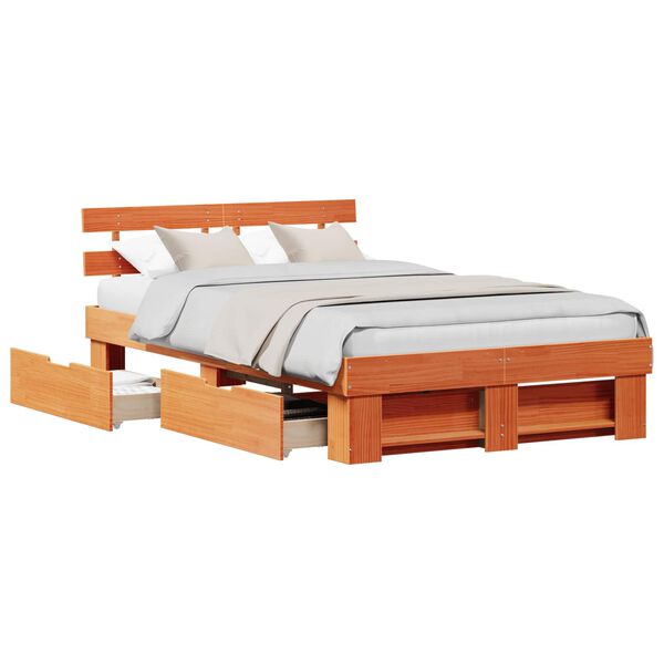 vidaXL Estructura de cama con cabecera Marr&oacute;n cera 120 x 200 cm