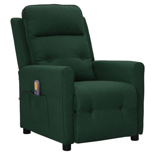 vidaXL Sill&oacute;n de masaje elevable tela verde oscuro