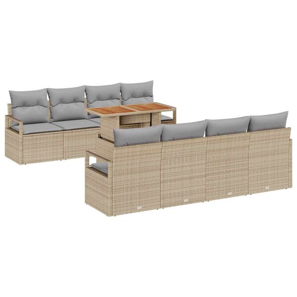 vidaXL Conjunto de sofá de jardín 9 pcs Beige Poliratán