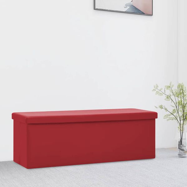 vidaXL Banco con almacenaje plegable rojo vino tinto PVC