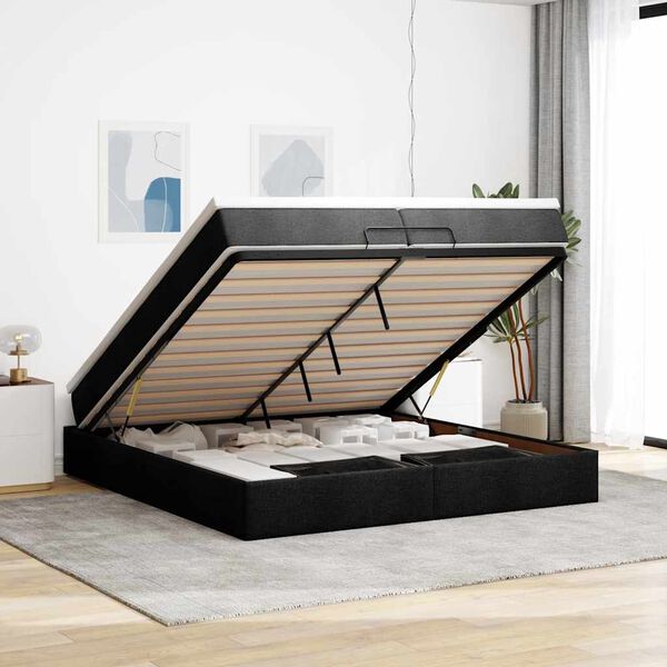 vidaXL Estructura de cama otomana con colchones tela negra 200x200cm