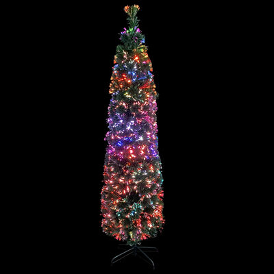 vidaXL Árbol Navidad artificial estrecho soporte fibra óptica 210 cm