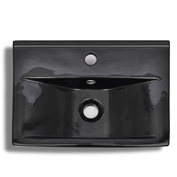 vidaXL Lavabo rectangular de cer&aacute;mica hueco de grifo/desag&uuml;e negro