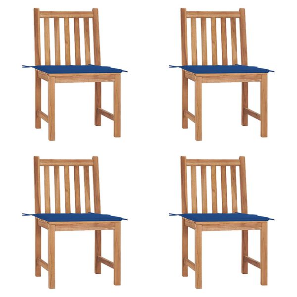 vidaXL Sillas de jardín 4 unidades madera maciza de teca con cojines