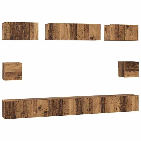 vidaXL Conjunto de mueble de TV Montaje en la pared 8 pcs Madera Vieja