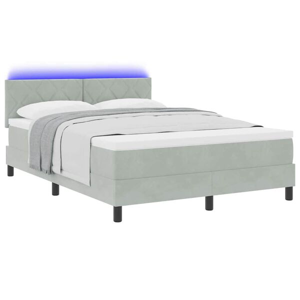 vidaXL Cama Box Spring LED con LED Gris Claro 140 x 190 cm Terciopelo