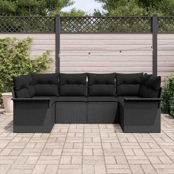 vidaXL Conjunto de sof&aacute; de jard&iacute;n con coj&iacute;n 6 pcs Negro Polirat&aacute;n