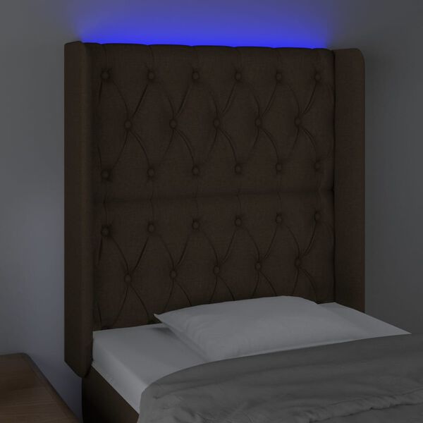vidaXL Cabecero con LED de tela marr&oacute;n oscuro 83x16x118/128 cm