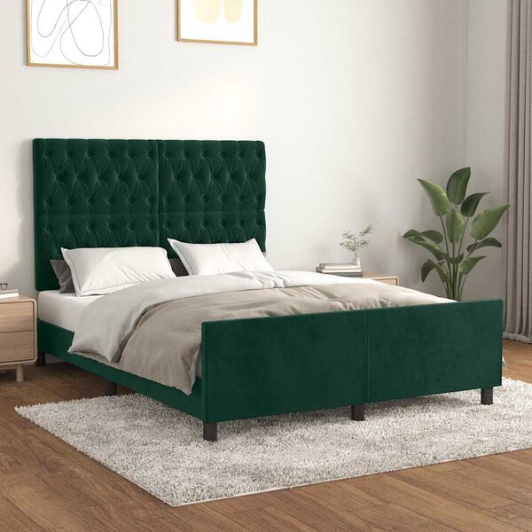 vidaXL Estructura cama sin colch&oacute;n terciopelo verde oscuro 140x190 cm