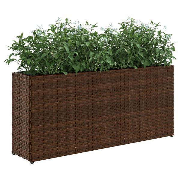 vidaXL Jardinera con 2 maceteros de rat&aacute;n sint&eacute;tico marr&oacute;n 90x20x40 cm