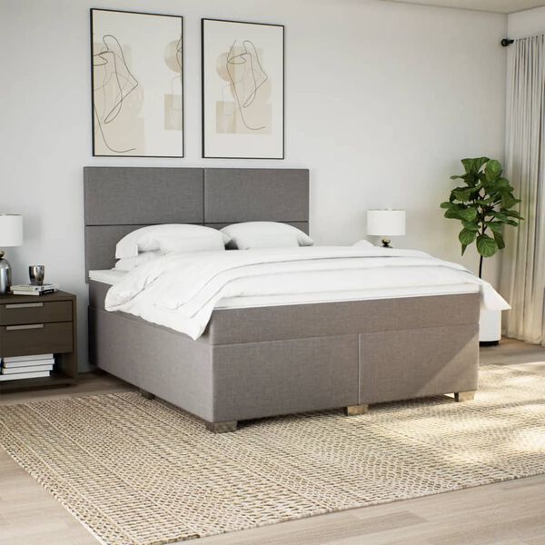 vidaXL Cama box spring con colch&oacute;n tela gris taupe 180x200 cm