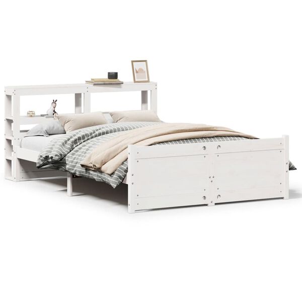 vidaXL Estructura de cama con cabecero madera pino blanco 135x190 cm