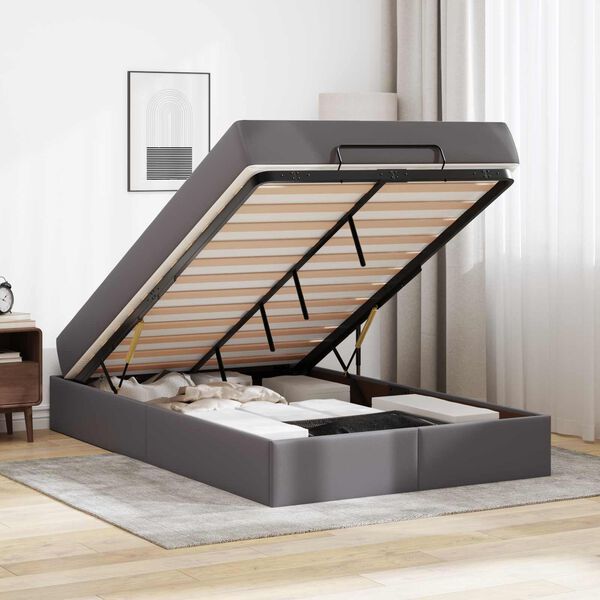 vidaXL Estructura de cama con colch&oacute;n con colch&oacute;n 2 pcs Gris PVC