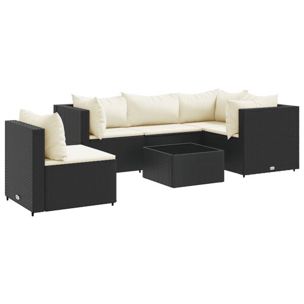 vidaXL Set muebles de jard&iacute;n 6 piezas y cojines rat&aacute;n sint&eacute;tico negro