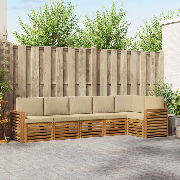 vidaXL Juegos de sof&aacute;s 6 pcs Natural y Beige Madera de Acacia S&oacute;lida