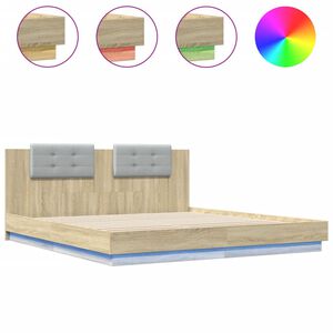 vidaXL Estructura de cama cabecero luces LED roble Sonoma 200x200 cm