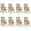 vidaXL Sillas plegables reclinables, 8 unidades, color gris, madera maciza de acacia.