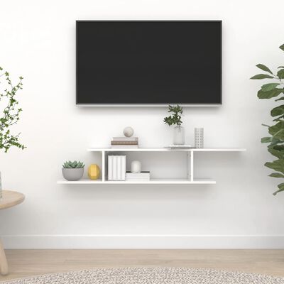 vidaXL Estante de pared de TV contrachapado blanco brillo 125x18x23 cm
