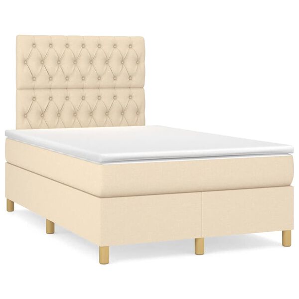 vidaXL Cama box spring con colch&oacute;n tela color crema 120x190 cm