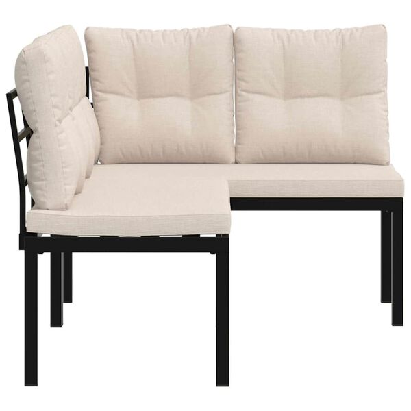 vidaXL Bancos jard&iacute;n y cojines 2 pzas acero recubrimiento polvo negro