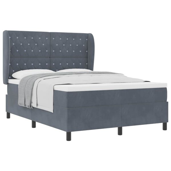 vidaXL Cama tipo Box Spring Gris oscuro 190 x 140 cm Poli&eacute;ster
