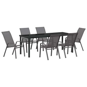 vidaXL Conjunto de Comedor de Jard&iacute;n 7 pcs Gris y Negro