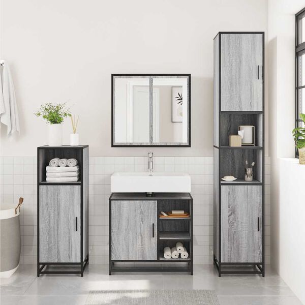 vidaXL Mueble lavabo ba&ntilde;o madera contrachapada sonoma gris 65x33x60 cm