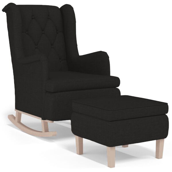 vidaXL Sill&oacute;n con patas mecedoras y taburete de tela negro