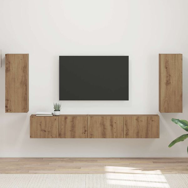 vidaXL Conjunto de mueble de TV 4 pcs Roble artesanal