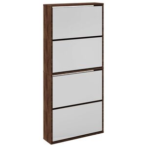 vidaXL Zapatero con espejo 4 niveles roble marr&oacute;n 63x17x134 cm